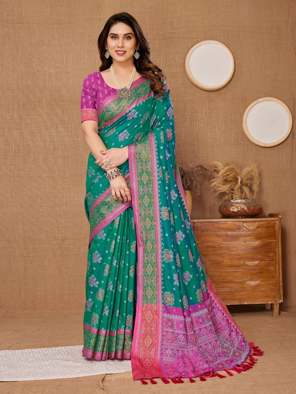 Authentic Patola teal blue Saree in Soft Banarasi Silk  Rapier Jacquard Work - Colorful Saree