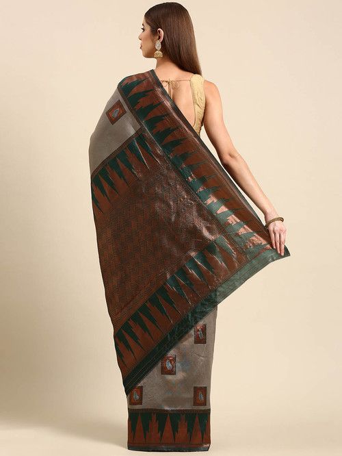 Banarasi Silk Saree with Exquisite Copper Zari Weaving Colorful Saree