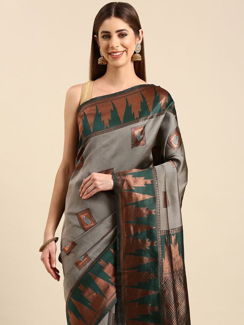 Banarasi Silk Saree with Exquisite Copper Zari Weaving Colorful Saree