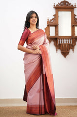 Banarasi Soft Silk Baby Pink Saree with Exquisite Copper Zari Weaving Colorful Saree