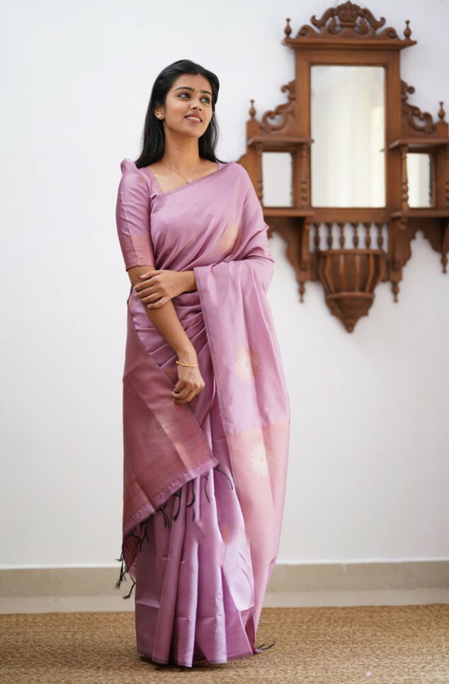 Banarasi Soft Silk Baby Pink Saree with Exquisite Copper Zari Weaving Colorful Saree