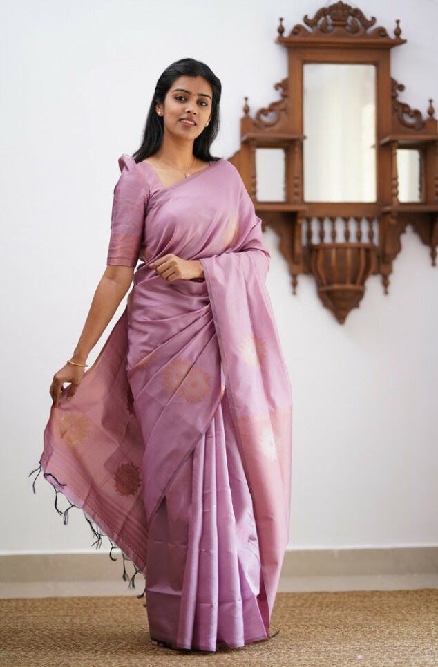 Banarasi Soft Silk Baby Pink Saree with Exquisite Copper Zari Weaving Colorful Saree