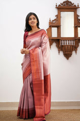 Banarasi Soft Silk Baby Pink Saree with Exquisite Copper Zari Weaving Colorful Saree