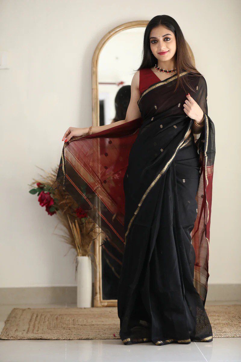 Banarasi Soft Silk Black Saree with Blouse Piece Colorful Saree