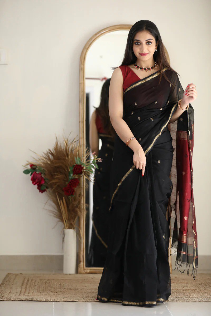 Banarasi Soft Silk Black Saree with Blouse Piece Colorful Saree