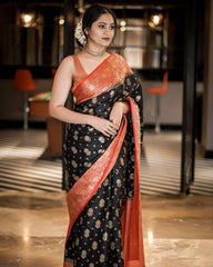 Banarasi Soft Silk Black Saree with Matching Blouse Colorful Saree