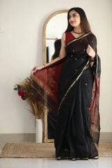 Banarasi Soft Silk Black Saree with Blouse Piece Colorful Saree