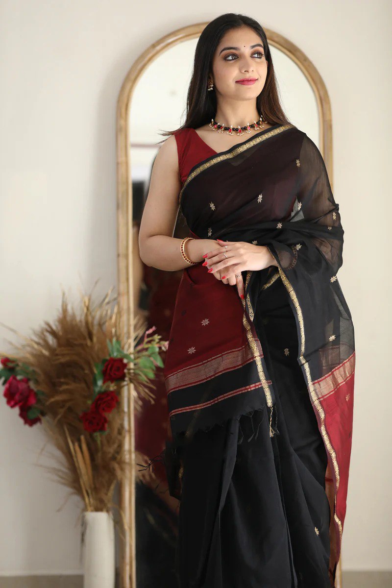 Banarasi Soft Silk Black Saree with Blouse Piece Colorful Saree