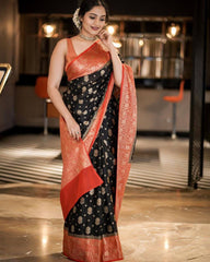 Banarasi Soft Silk Black Saree with Matching Blouse Colorful Saree