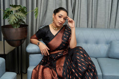 Banarasi Soft Silk Black Saree with Exquisite Copper Zari Weaving Colorful Saree