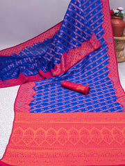 Banarasi Soft Silk Blue Saree with 5.5 Meters of Copper Zari Weaving Colorful Saree