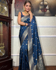 Banarasi Soft Silk Blue Saree with Pure Copper Zari Weaving & Heavy Brocade Blouse Colorful Saree