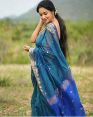 Banarasi Soft Silk Blue Saree with Blouse Piece Colorful Saree