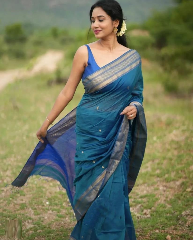 Banarasi Soft Silk Blue Saree with Blouse Piece Colorful Saree