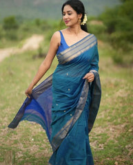 Banarasi Soft Silk Blue Saree with Blouse Piece Colorful Saree