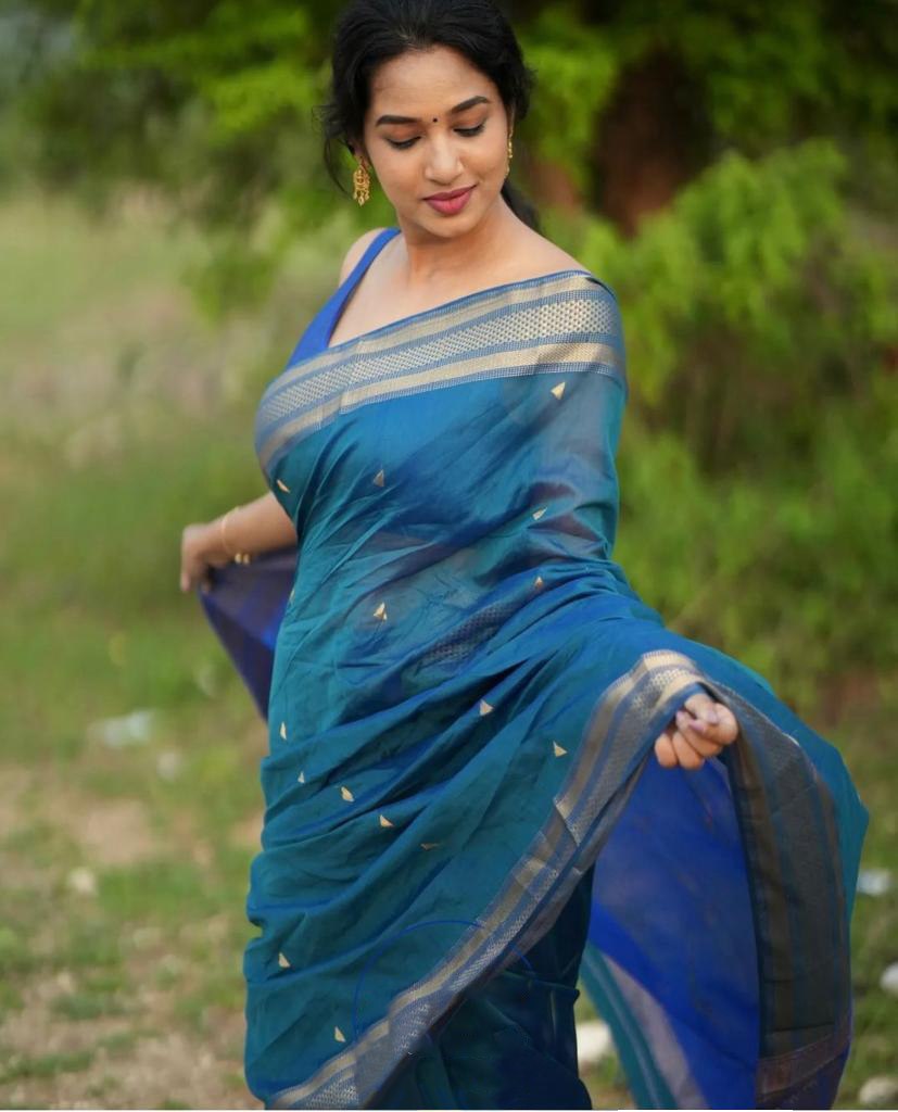 Banarasi Soft Silk Blue Saree with Blouse Piece Colorful Saree