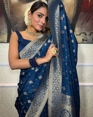 Banarasi Soft Silk Blue Saree with Pure Copper Zari Weaving & Heavy Brocade Blouse Colorful Saree