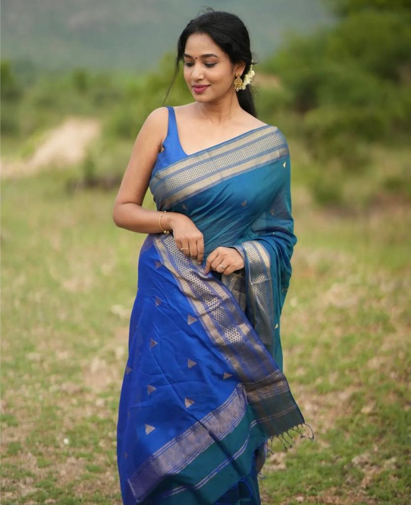 Banarasi Soft Silk Blue Saree with Blouse Piece Colorful Saree