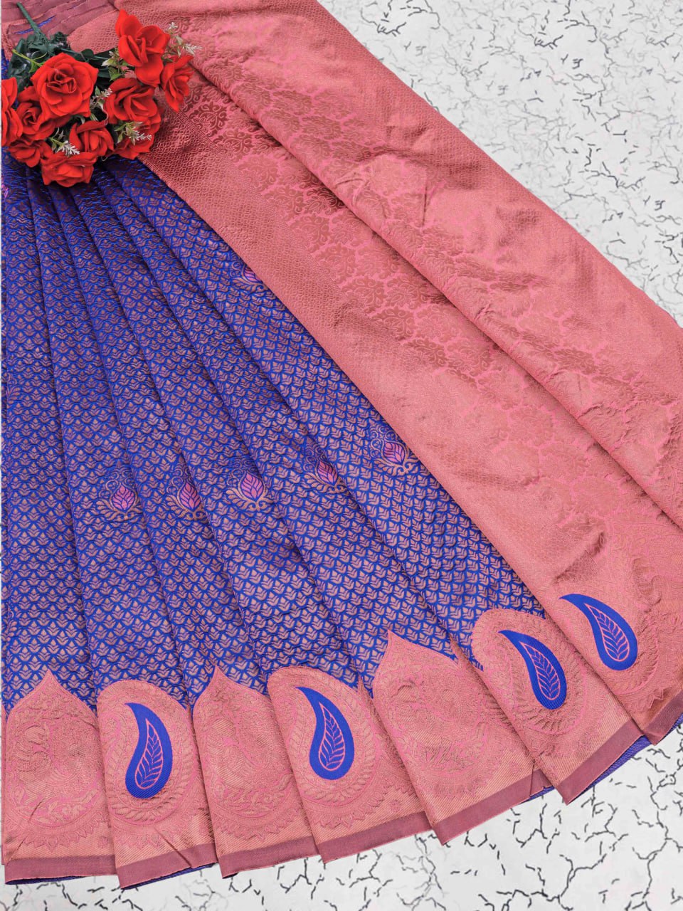 Banarasi Soft Silk Blue Saree with Copper Zari Weaving Colorful Saree