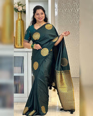 Banarasi Soft Silk Bottle Green Saree with Exquisite Gold Zari Weaving Colorful Saree