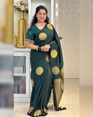 Banarasi Soft Silk Bottle Green Saree with Exquisite Gold Zari Weaving Colorful Saree