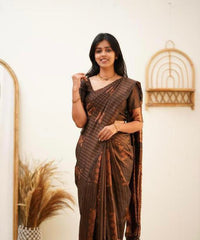 Banarasi Soft Silk Brown Saree with Exquisite Copper Zari Weaving Colorful Saree