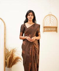 Banarasi Soft Silk Brown Saree with Exquisite Copper Zari Weaving Colorful Saree