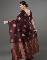 Banarasi Soft Silk Brown Saree with Exquisite Copper & Silver Zari Weaving Colorful Saree