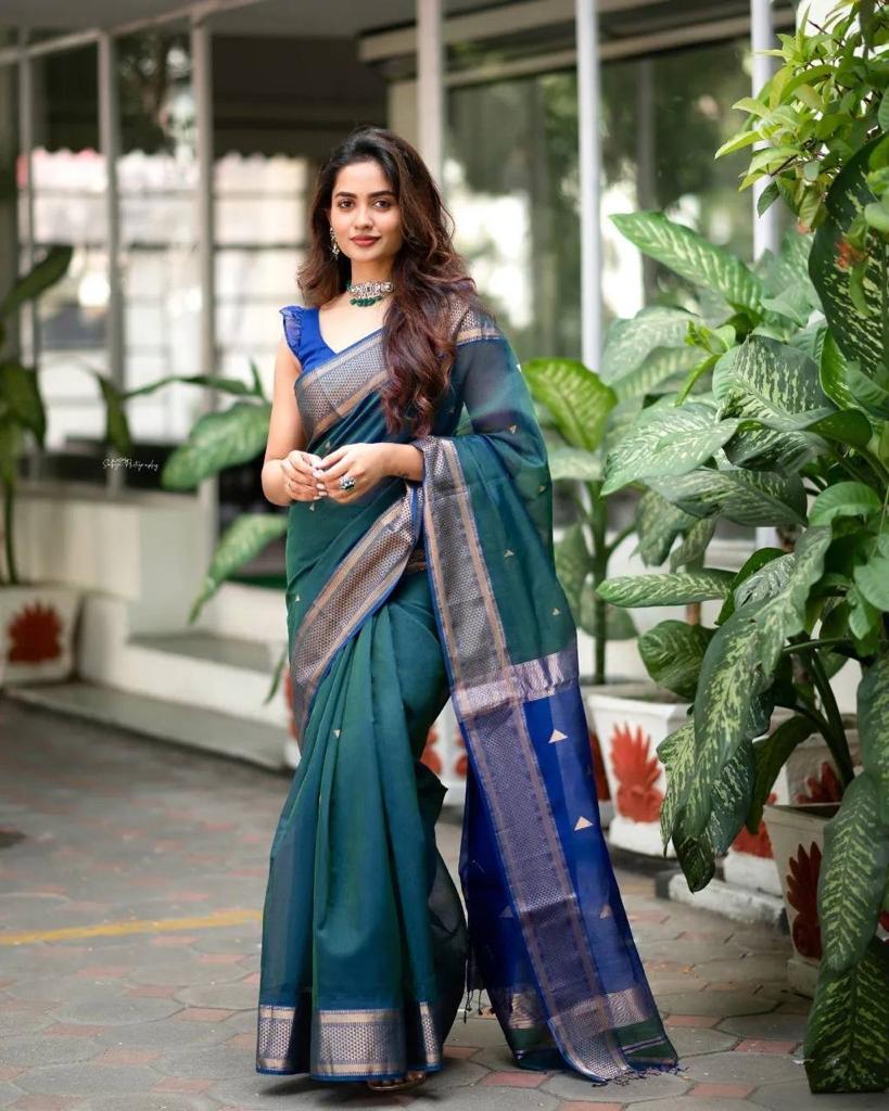 Banarasi Soft Silk Dark Green Saree with Blouse Piece Colorful Saree