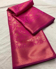 Banarasi Soft Silk Dark Pink Saree with Exquisite Copper Zari Weaving Colorful Saree