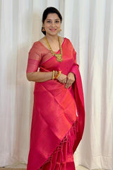 Banarasi Soft Silk Dark Pink Saree with Exquisite Copper Zari Weaving Colorful Saree