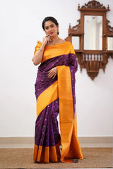 Banarasi Soft Silk Dark Purple Saree with Copper & Silver Zari Weaving Colorful Saree