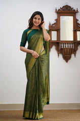 Banarasi Soft Silk Green Saree with Matching Blouse Piece Colorful Saree