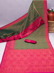 Banarasi Soft Silk Green Saree with 5.5 Meters of Copper Zari Weaving Colorful Saree