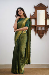 Banarasi Soft Silk Green Saree with Matching Blouse Piece Colorful Saree