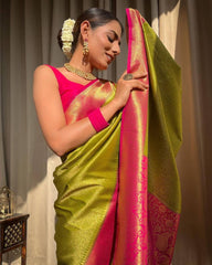 Banarasi Soft Silk Green Saree with Pure Copper Zari Weaving Colorful Saree