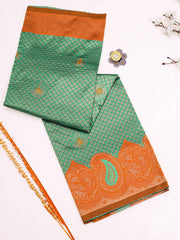 Banarasi Soft Silk Green Saree with Copper Zari Weaving Colorful Saree