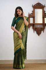 Banarasi Soft Silk Green Saree with Matching Blouse Piece Colorful Saree