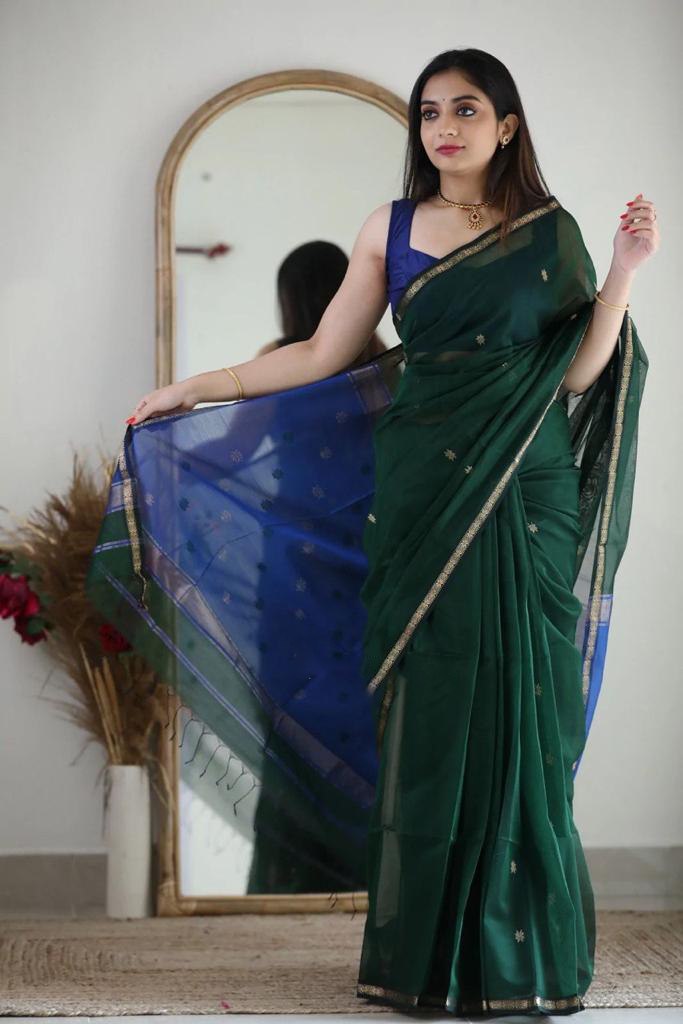 Banarasi Soft Silk Green Saree with Blouse Piece Colorful Saree