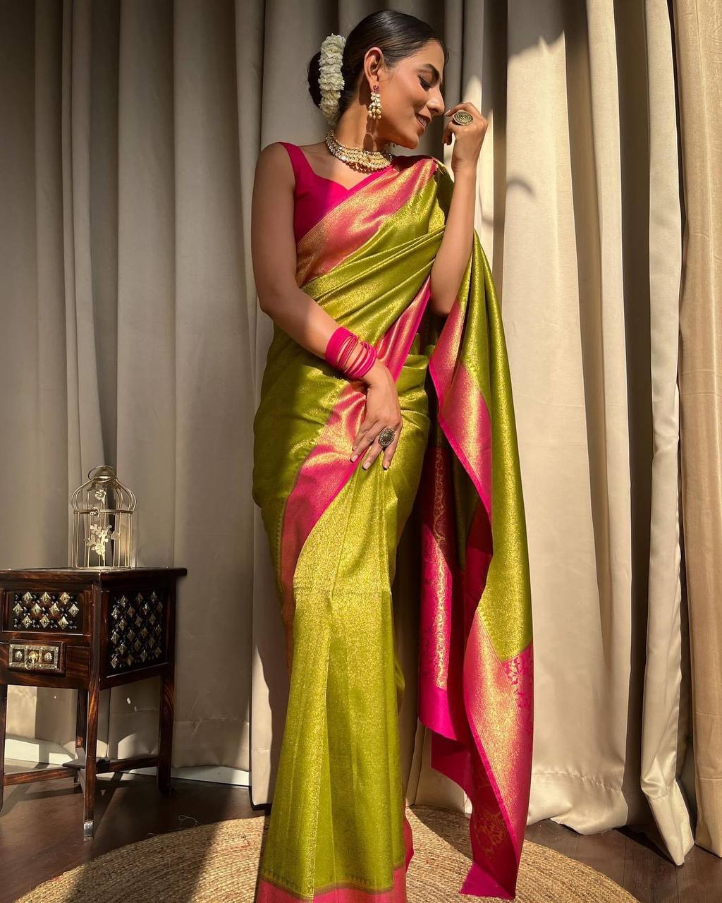 Banarasi Soft Silk Green Saree with Pure Copper Zari Weaving Colorful Saree