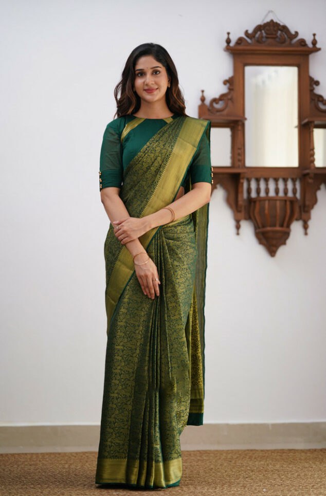 Banarasi Soft Silk Green Saree with Matching Blouse Piece Colorful Saree