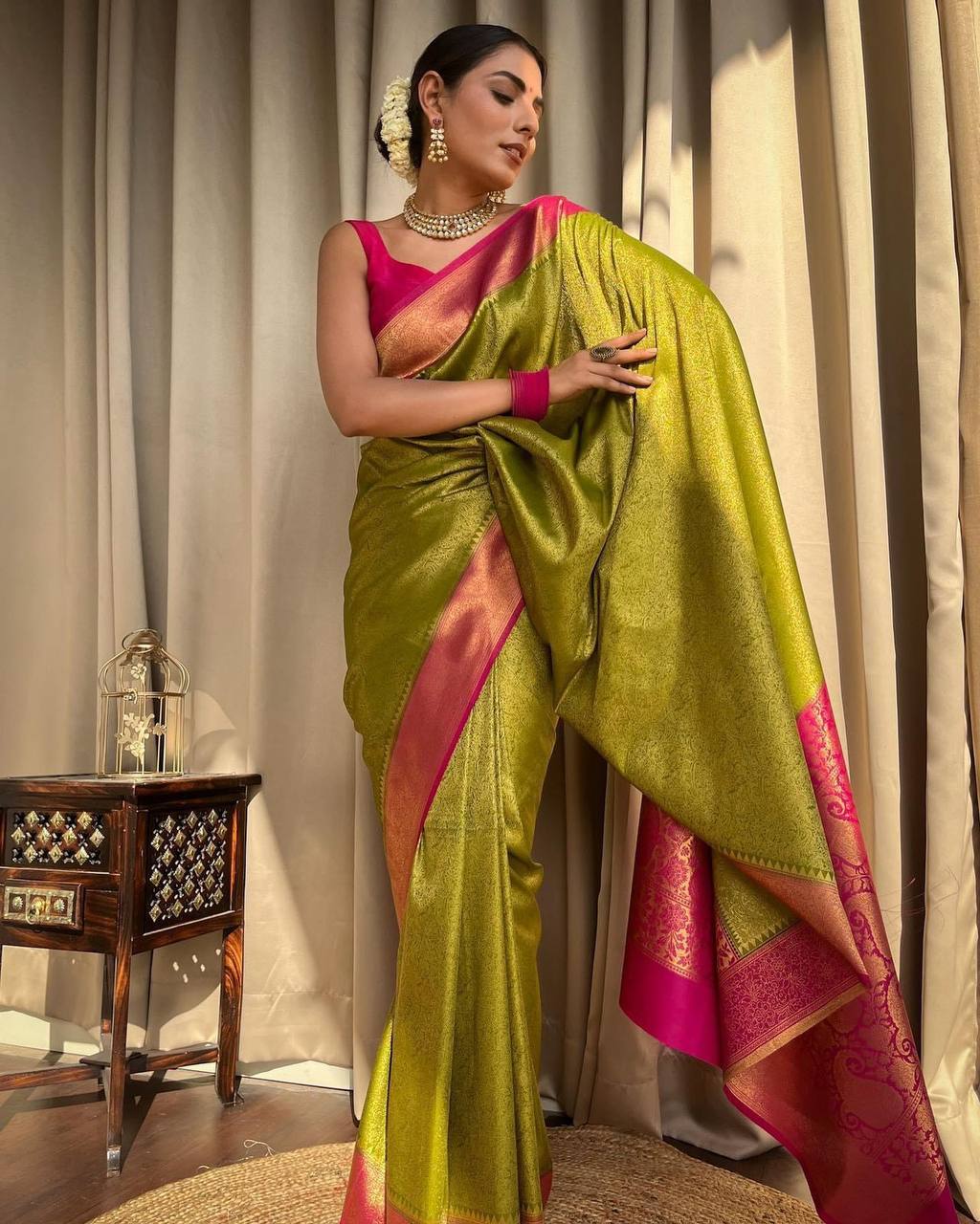 Banarasi Soft Silk Green Saree with Pure Copper Zari Weaving Colorful Saree