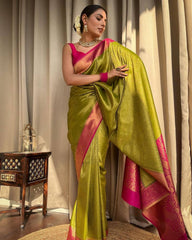 Banarasi Soft Silk Green Saree with Pure Copper Zari Weaving Colorful Saree