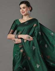 Banarasi Soft Silk Green Saree with Exquisite Copper & Silver Zari Weaving Colorful Saree