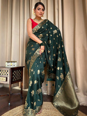 Banarasi Soft Silk Green Saree with Exquisite Gold Zari Weaving Colorful Saree