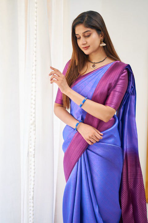 Banarasi Soft Silk Lavender Saree with Blouse Piece Colorful Saree