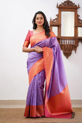 Banarasi Soft Silk Lavender Saree with Copper & Silver Zari Weaving Colorful Saree