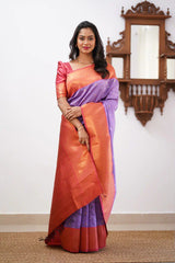 Banarasi Soft Silk Lavender Saree with Copper & Silver Zari Weaving Colorful Saree