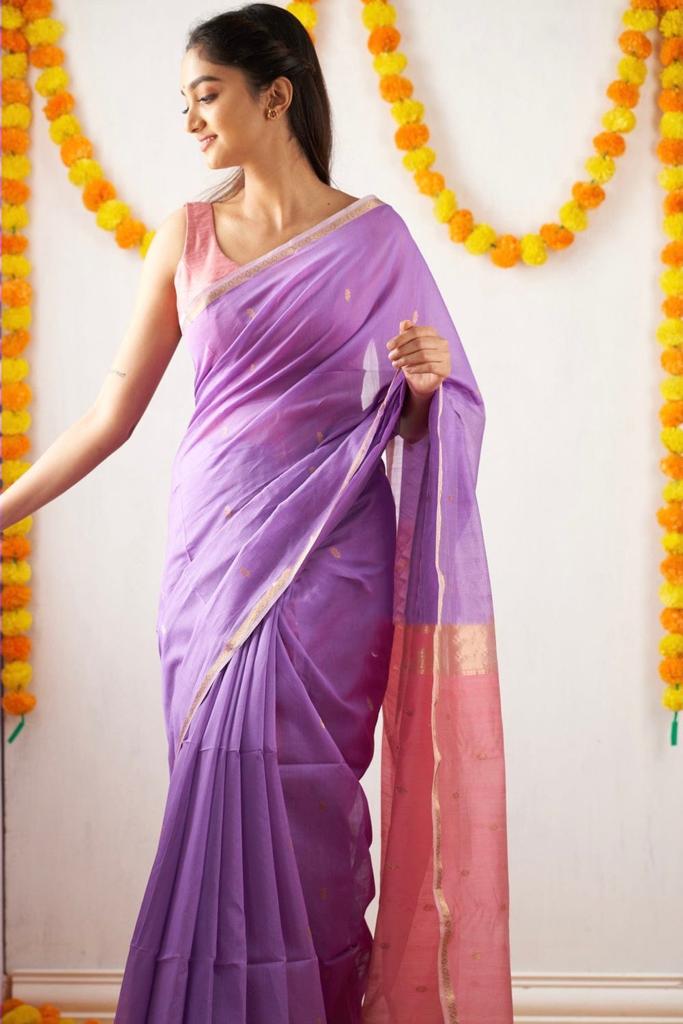 Banarasi Soft Silk Lavender Saree with Blouse Piece Colorful Saree