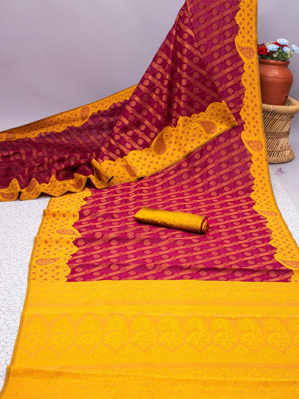 Banarasi Soft Silk Maroon Saree with 5.5 Meters of Copper Zari Weaving Colorful Saree